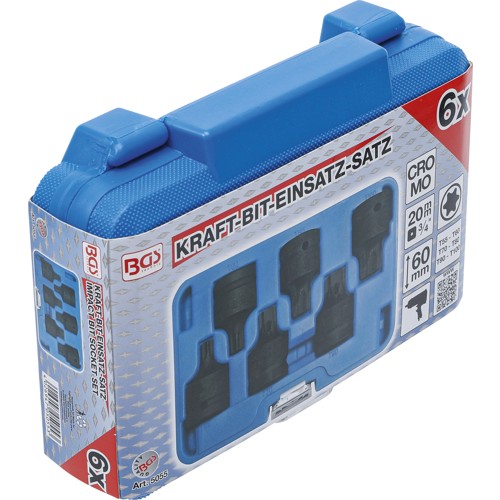 BGS Kraft-Bit-Einsatz-Satz | Antrieb Innenvierkant 20 mm (3/4"") | T-Profil (für Torx) T55 - T100 | 6 tlg.