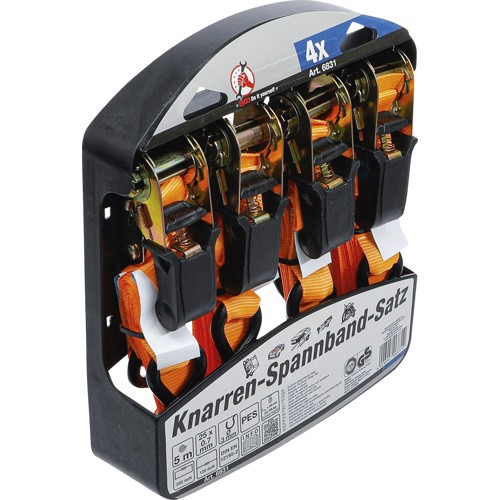 BGS Knarren-Spannband-Satz | mit schweren Haken | 5 m x 25 mm | 4-tlg.