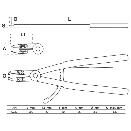 BGS Sprengringzange | gerade | für Innensprengringe | 500 mm