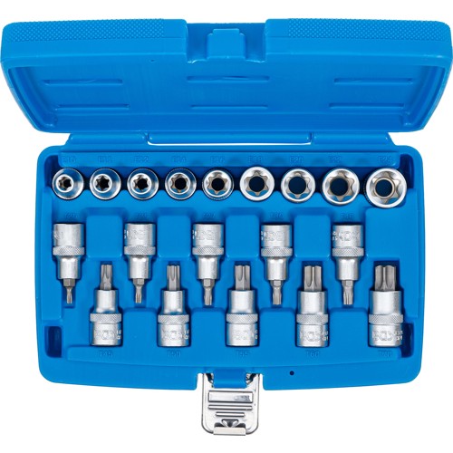 BGS Bit-Einsatz-/Steckschlüssel-Einsatz-Satz | Antrieb Innenvierkant 12,5 mm (1/2"") | E-Profil / T-Profil (für Torx) | 19-tlg.