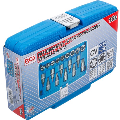 BGS Bit-Einsatz-/Steckschlüssel-Einsatz-Satz | Antrieb Innenvierkant 12,5 mm (1/2"") | E-Profil / T-Profil (für Torx) | 19-tlg.
