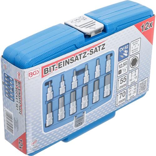 BGS Bit-Einsatz-Satz | Antrieb Innenvierkant 12,5 mm (1/2"") | Innensechskant 5 - 22 mm | 12-tlg.