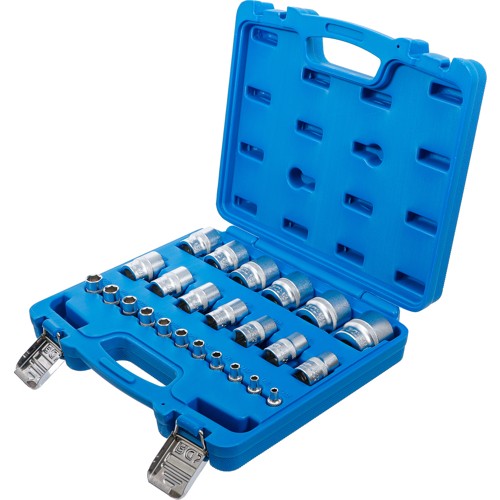 BGS Steckschlüssel-Einsatz-Satz Sechskant | Antriebe Innenvierkant 6,3 mm (1/4""), 12,5 mm (1/2"") | Zollmaße | 24-tlg.