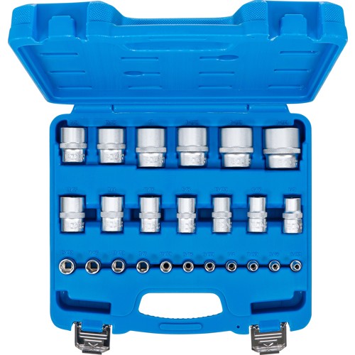 BGS Steckschlüssel-Einsatz-Satz Sechskant | Antriebe Innenvierkant 6,3 mm (1/4""), 12,5 mm (1/2"") | Zollmaße | 24-tlg.