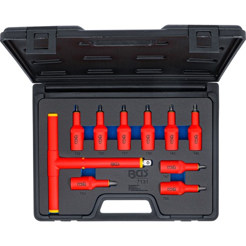 BGS VDE-Bit-Einsatz-Satz | Antrieb Innenvierkant 12,5 mm (1/2"") | T-Profil (für Torx) T20 - T55 | 10-tlg.