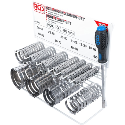 BGS Schlauchklemmen-Sortiment | rostfrei | auf Tafel | 111-tlg.