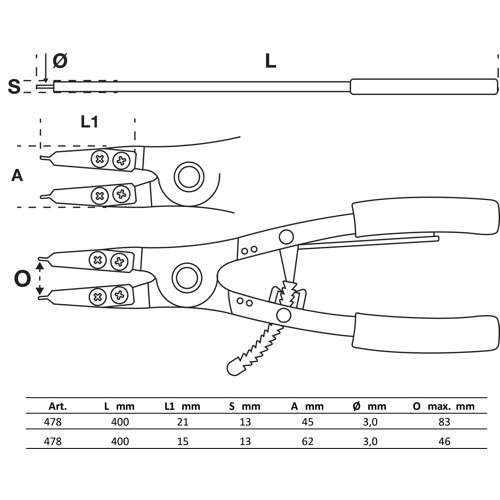 BGS Sprengringzangen-Satz | für Nfz | auswechselbare Spitzen | 400 mm