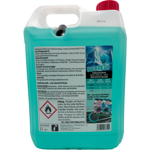 SONAX AntiFrost+KlarSicht Gebrauchsfertig bis -18 °C Ice-fresh 5 Liter schneller, schlierenfreier & effektiver Scheibenreiniger für den Winter | Art-Nr. 01335050