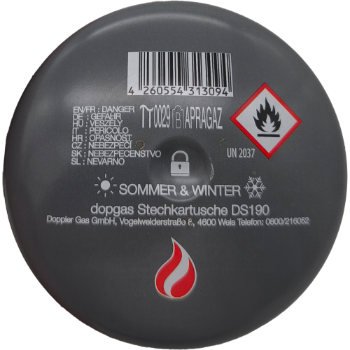 Dopgas Stechkartusche DS190 190 Gramm - Gaskartuschen Butangas ideal für Campingkocher, Camping Lampe oder für Lötbrenner, Bunsenbrenner, Abflämmgerät & Co.