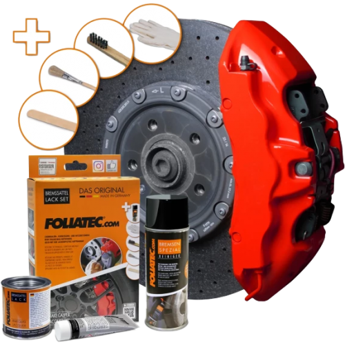 Foliatec Bremssattel Lack Set, Komplettsatz für 4 Bremssättel, performance red, 7-teiliges Set