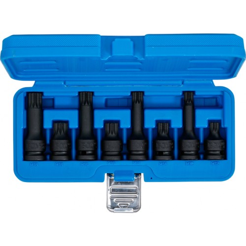 BGS Kraft-Bit-Einsatz-Satz | Antrieb Innenvierkant 12,5 mm (1/2"") | Innenvielzahn (für XZN) M12 - M18 | 8-tlg.
