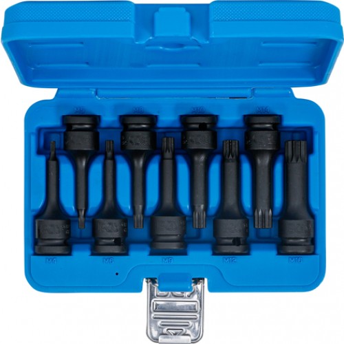 BGS Kraft-Bit-Einsatz-Satz | Antrieb Innenvierkant 12,5 mm (1/2"") | Innenvielzahn (für XZN) M4 - M16 | 9-tlg.