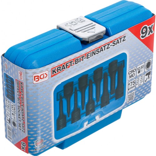 BGS Kraft-Bit-Einsatz-Satz | Antrieb Innenvierkant 12,5 mm (1/2"") | Innenvielzahn (für XZN) M4 - M16 | 9-tlg.