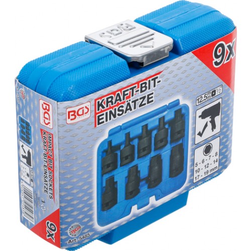 BGS Kraft-Bit-Einsatz-Satz | Antrieb Innenvierkant 12,5 mm (1/2"") | Innensechskant 5 - 19 mm | 9-tlg.