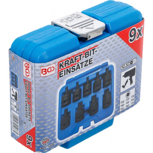 BGS Kraft-Bit-Einsatz-Satz | Antrieb Innenvierkant 12,5 mm (1/2"") | T-Profil (für Torx) T20 - T70 | 9-tlg.