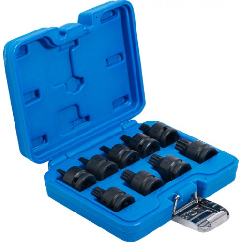 BGS Kraft-Bit-Einsatz-Satz | Antrieb Innenvierkant 12,5 mm (1/2"") | Innenvielzahn (für XZN) M4 - M16 | 9-tlg.