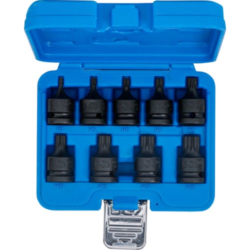BGS Kraft-Bit-Einsatz-Satz | Antrieb Innenvierkant 12,5 mm (1/2"") | Innenvielzahn (für XZN) M4 - M16 | 9-tlg.