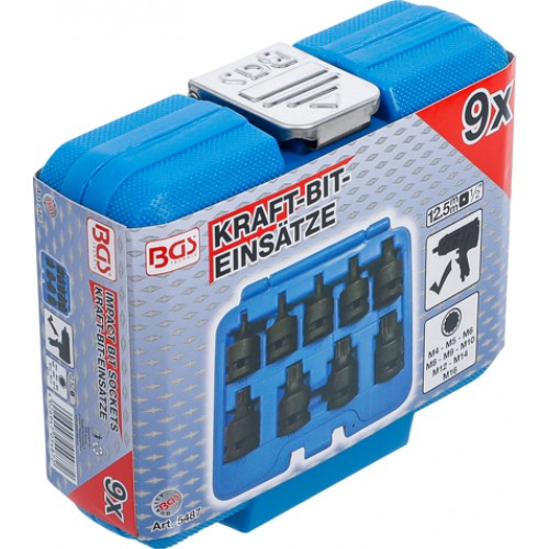 BGS Kraft-Bit-Einsatz-Satz | Antrieb Innenvierkant 12,5 mm (1/2"") | Innenvielzahn (für XZN) M4 - M16 | 9-tlg.