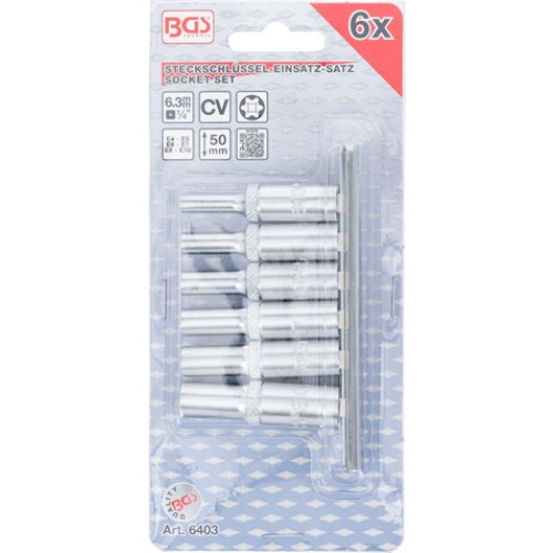 BGS Steckschlüssel-Einsatz-Satz E-Profil, tief | Antrieb innenvierkant 6,3 mm (1/4"") | SW E4 - E10 | 6-tlg.