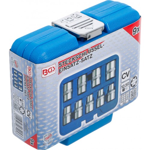 BGS Steckschlüssel-Einsatz-Satz E-Profil | Antrieb Innenvierkant 12,5 mm (1/2"") | SW E10 - E24 | 9-tlg.