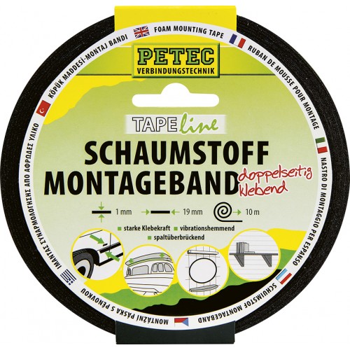 Petec Doppelseitiges Schaumstoff Montageband 10m x 19mm