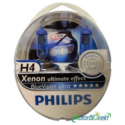 Philips H4 12V 60/55W P43t BlueVision Ultra 2st.+ 2xW5W