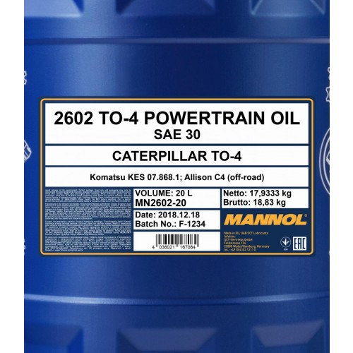 Mannol 2602 TO-4 Powertrain SAE 30 Getriebeöl 20l Kanister