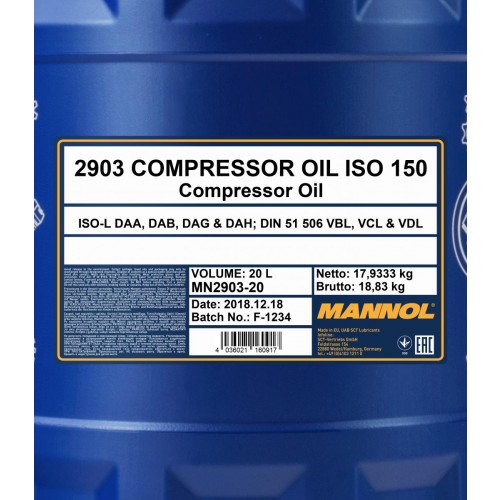 Mannol 2903 Compressor ISO 150 Kompressorenöl 20l Kanister