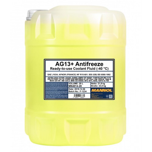 Mannol 4014 AG13+ Advanced Kühlerfrostschutz Fertigmischung -40° 20l Kanister