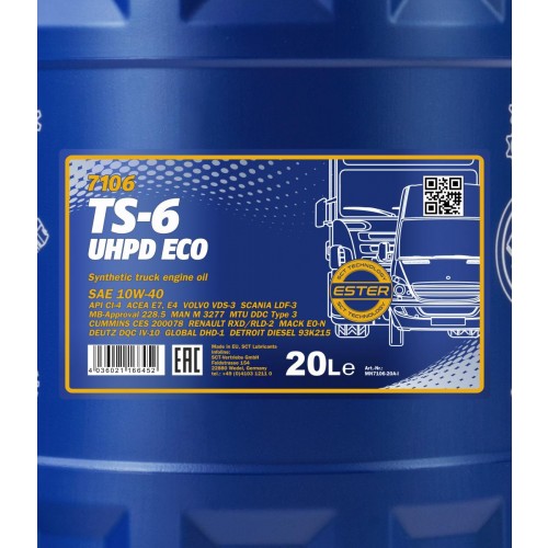 Mannol 7106 TS-6 ECO UHPD Eco 10W-40 LKW Motoröl 20l Kanister