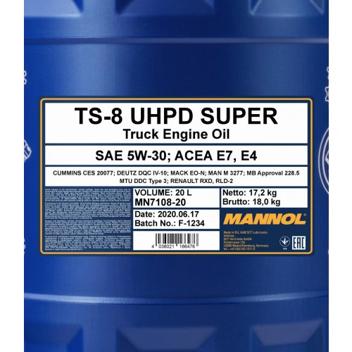 Mannol 7108 TS-8 SUPER UHPD Super 5W-30 LKW Motoröl 20l Kanister
