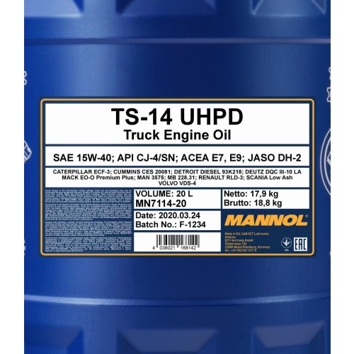 Mannol 7114 TS-14 UHPD 15W-40 LKW Motoröl 20l Kanister