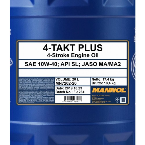 Mannol 7202 4-Takt Plus 10W-40 Motoröl 20l Kanister