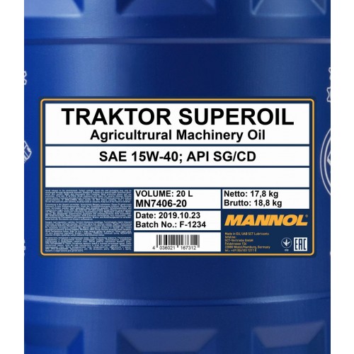 Mannol 7406 Traktor Superoil 15W-40 mineralisches Motoröl 20l Kanister