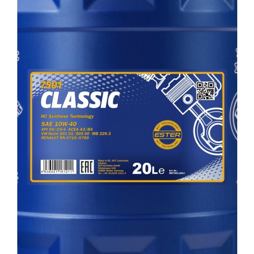 Mannol 7501 Classic 10W-40 synthetisches Motoröl 20l Kanister