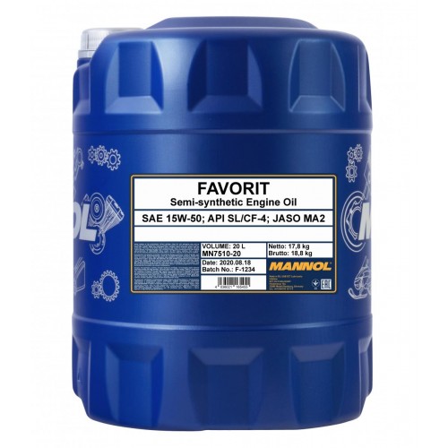Mannol 7510 Favorit 15W-50 teilsynthetisches Motoröl 20l Kanister