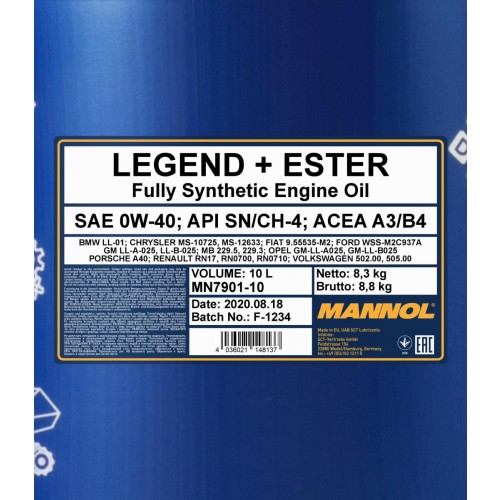 Mannol 7901 Legend + Ester 0W-40 synthetisches Motoröl 10l Kanister