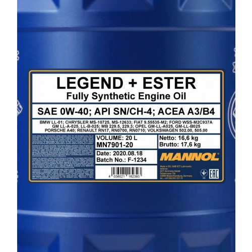 Mannol 7901 Legend + Ester 0W-40 synthetisches Motoröl 20l Kanister