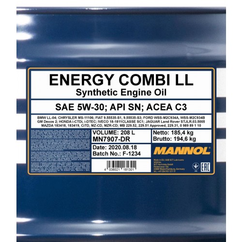 Mannol 7907 Energy Combi LL 5W-30 synthetisches Motoröl 208l Fass