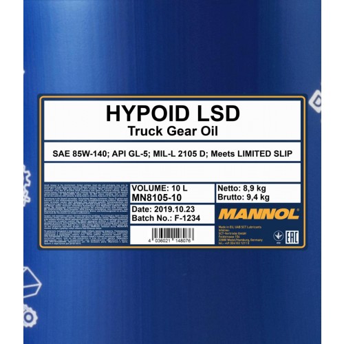 Mannol 8105 Hypoid LSD 85W-140 Getriebeöl 10l Kanister